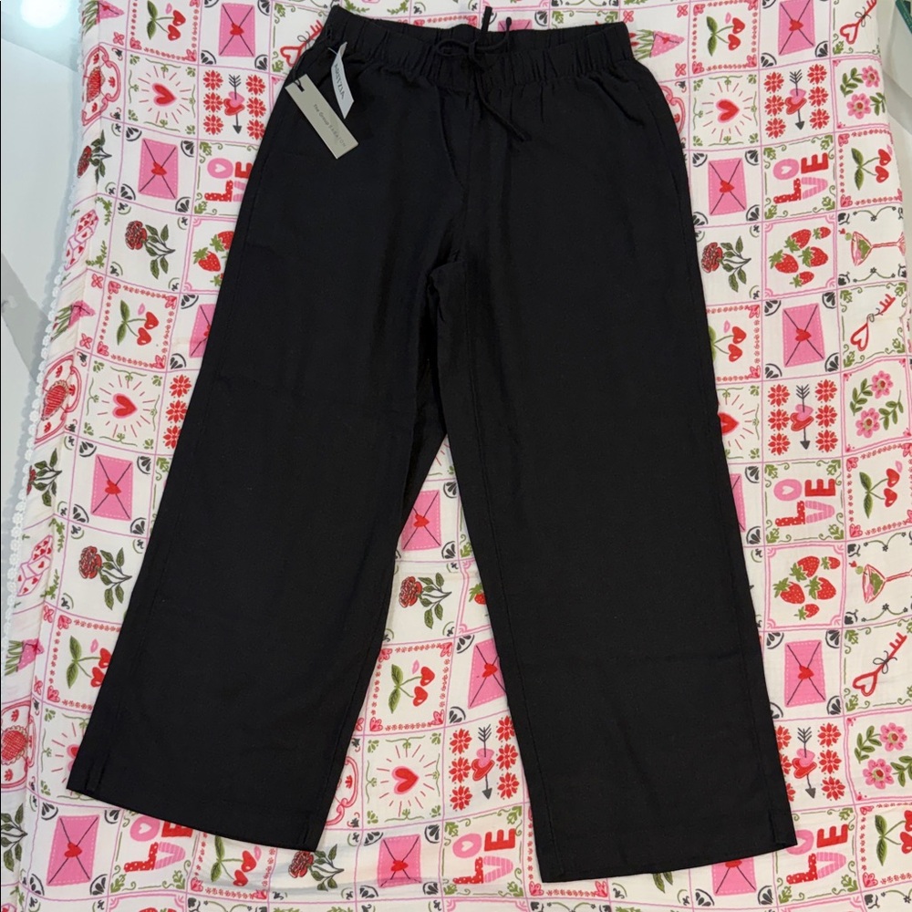 Babaton Linen cropped black sontag pants XS